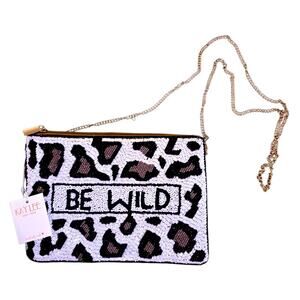 Kay Lee New York Monogram Market Be Wild Leopard Beaded Clutch Purse
